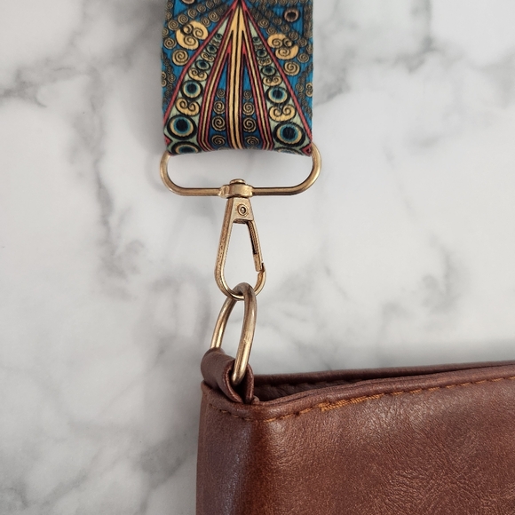 Unisex Dark Brown Tote Bag With Patterned Boho Strap - Picture 7 of 13